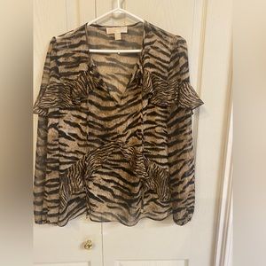 Michael Kors animal print long sleeves ruffled blouse size S